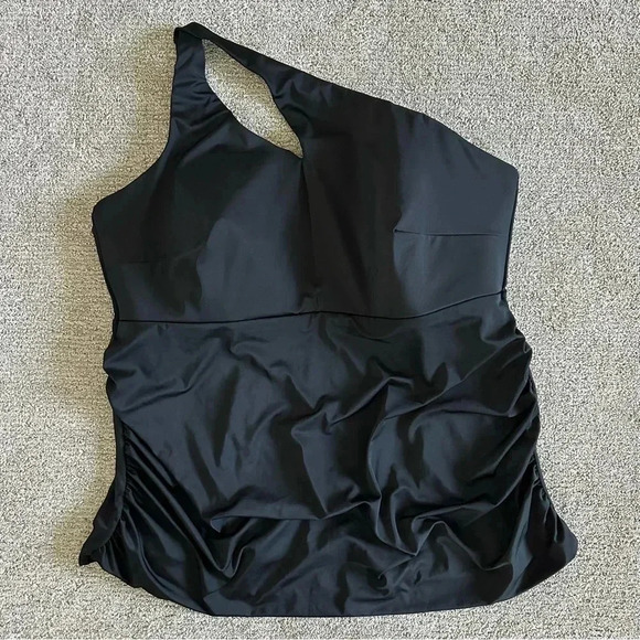 NEW Swim By Cacique Black Tankini Top One Shoulder No Wire Plus Sz 32 - Picture 1 of 5